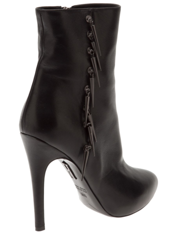 Black leather heeled boots